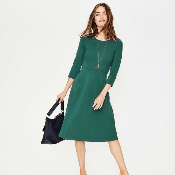 Boden Dresses & Skirts - Boden Irene Ponte Knit Dress US 6 UK 10 Green Fit Flare 3/4 Sleeve J0024